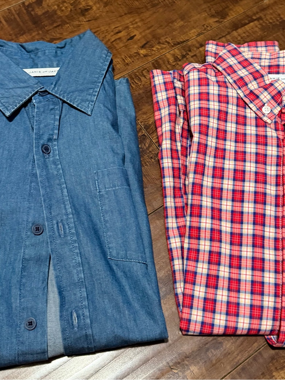 Janie and Jack Blue Denim Shirt & Red Plaid Button-Up Set